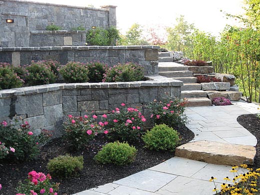 outdoor stone steps stairs planters