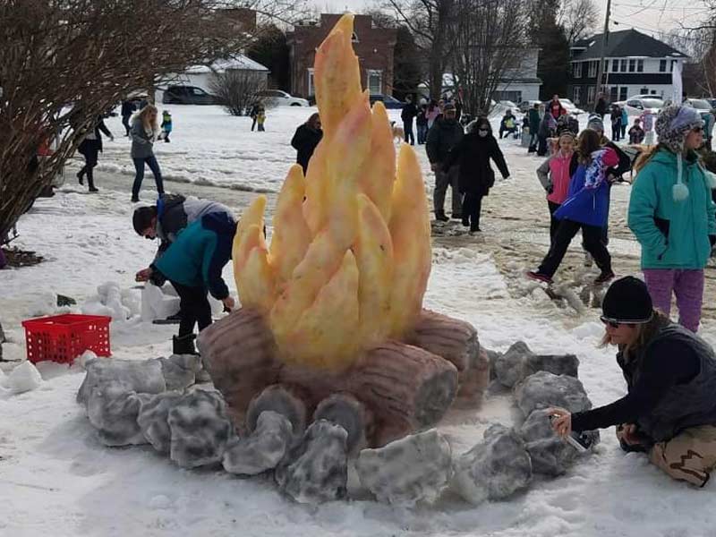snow sculpture of a fire